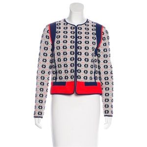 Tory Burch Lightweight Quilted Daisy-Jacquard Cropped Jacket. Size 4